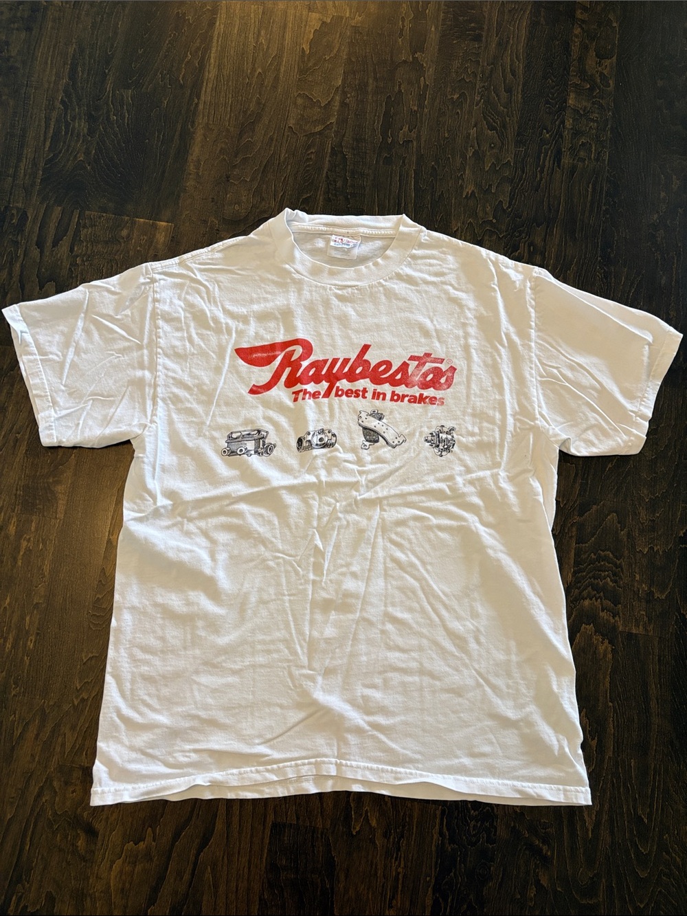 Vintage White Raybestos Graphic Tee with Red Logo
